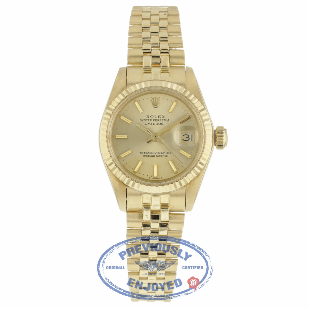 Rolex Datejust 26mm 18k Yellow Gold Champagne Dial Index Hour Markers 6917 5KDCFW - Beverly Hills Watch