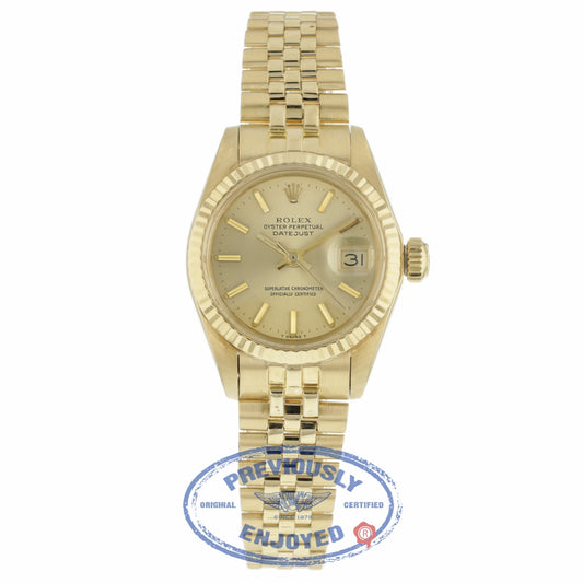 Rolex Datejust 26mm 18k Yellow Gold Champagne Dial Index Hour Markers 6917 5KDCFW - Beverly Hills Watch