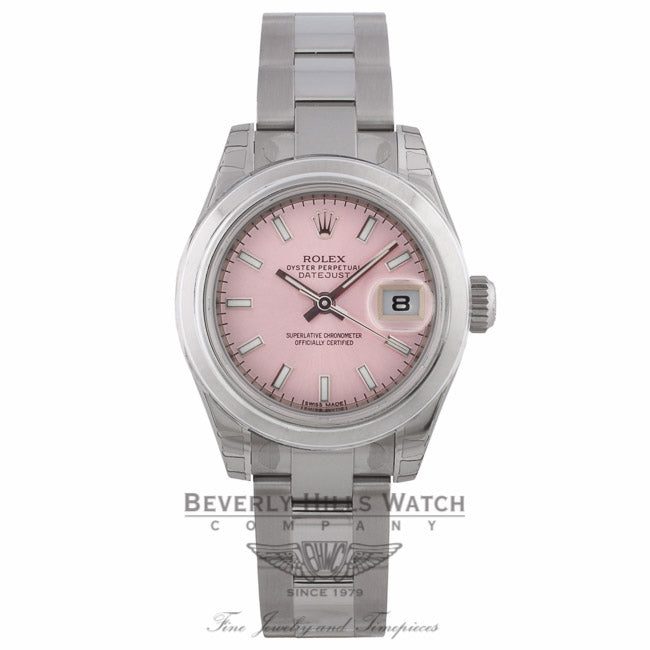 Rolex 26mm Datejust Domed Bezel Pink Stick Dial Stainless Steel 179160 0DTJDZ - Beverly Hills Watch Company