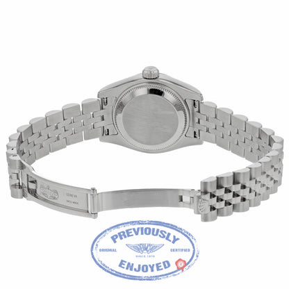 Rolex Lady Datejust 26mm Stainless Steel Jubilee Black Diamond Dial White Gold Fluted Bezel 179174 6W9MRK - Beverly Hills Watch Company
