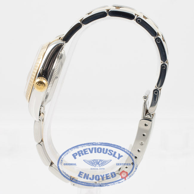 Rolex Datejust 26mm Stainless Steel and Yellow Gold Oyster Bracelet Fluted Bezel Silver Diamond Dial Ladies Watch 79173 Beverly Hills Watch Company Watch Store