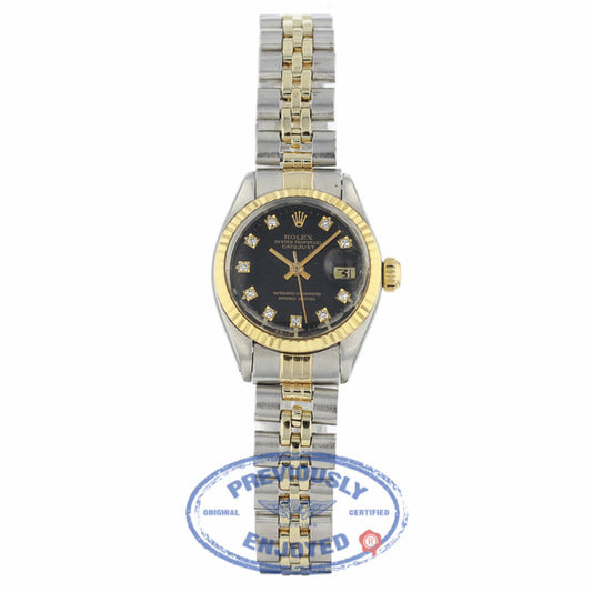 Rolex Datejust 26mm Yellow Gold Stainless Steel Black Diamond Dial 69173 130HLP - Beverly Hills Watch Company