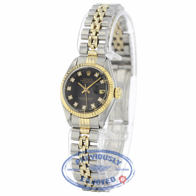 Rolex Datejust 26mm Yellow Gold Stainless Steel Black Diamond Dial 69173 130HLP - Beverly Hills Watch Company
