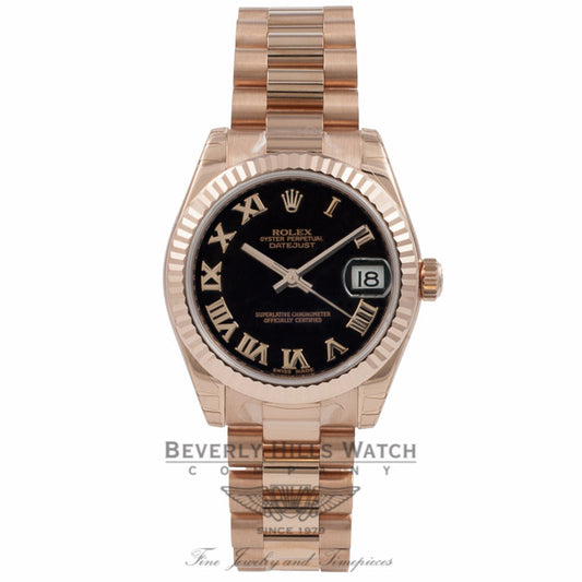 Rolex Datejust 18k Rose Gold President Bracelet Fluted Bezel Black Dial 178275 YVNHMC - Beverly Hills Watch Company Watch Store