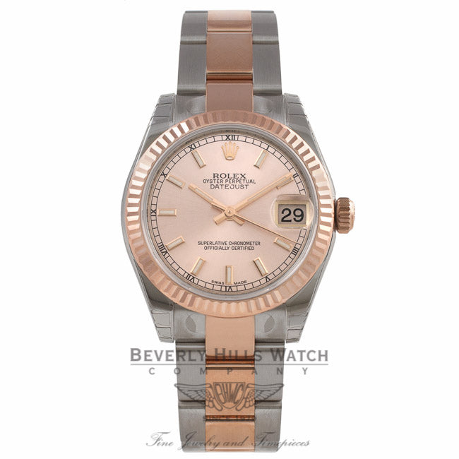 Rolex Datejust 31MM Stainless Steel 18k Rose Gold Fluted Bezel Rose Gold Champagne Index Dial 178271 9VNCAU - Beverly Hills Watch Company Watch Store