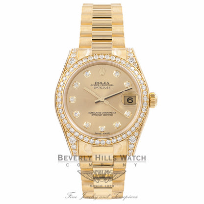 Rolex DateJust 18k Yellow Gold Diamond Bezel & Case Champagne Diamond Dial 31MM 178158 - Beverly Hills Watch Company Watch Store