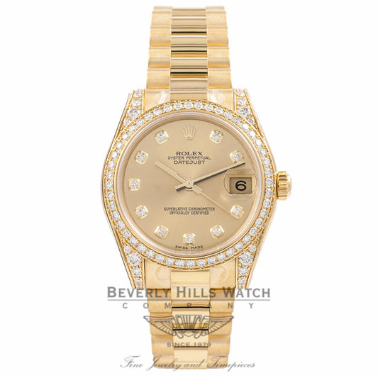 Rolex DateJust 18k Yellow Gold Diamond Bezel & Case Champagne Diamond Dial 31MM 178158 - Beverly Hills Watch Company Watch Store