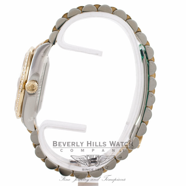 Rolex Datejust 31MM 18k Yellow Gold Stainless Steel Diamond Bezel Silver Diamond Dial 178383 - Beverly Hills Watch Company Watch Store