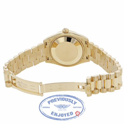 Rolex DateJust 18k Yellow Gold Diamond Bezel & Case White Mother of Pearl Diamond Dial 31MM 178158 CVT1WT - Beverly Hills Watch Company