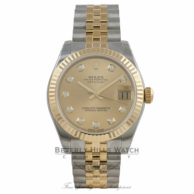Rolex Datejust 31MM 18k Yellow Gold Stainless Steel Champagne Diamond Dial Jubilee Bracelet 178273 FK7NLH - Beverly Hills Watch Company