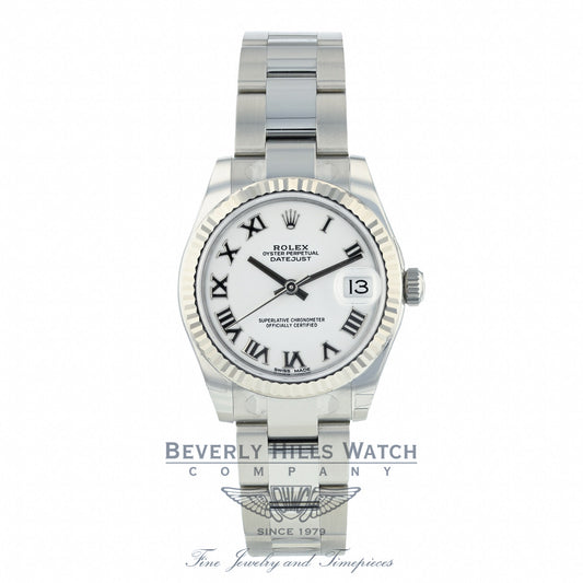 Rolex Datejust 31mm Stainless Steel White Gold Fluted Bezel White Dial Silver Roman 178274 KPNAF6 - Beverly Hills Watch Company