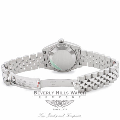 Rolex Datejust 31MM Stainless Steel Jubilee Bracelet 18K White Gold Fluted Bezel Black Roman Numeral Dial Ladies Watch 178274 Beverly Hills Watch Store