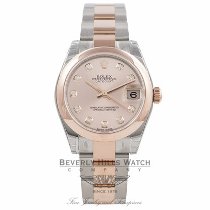 Rolex DateJust 31mm Rose Gold Stainless Steel 11 Diamond Marker Pink Champagne Dial 178241 IM3SHK - Beverly Hills Watch Company Watch Store