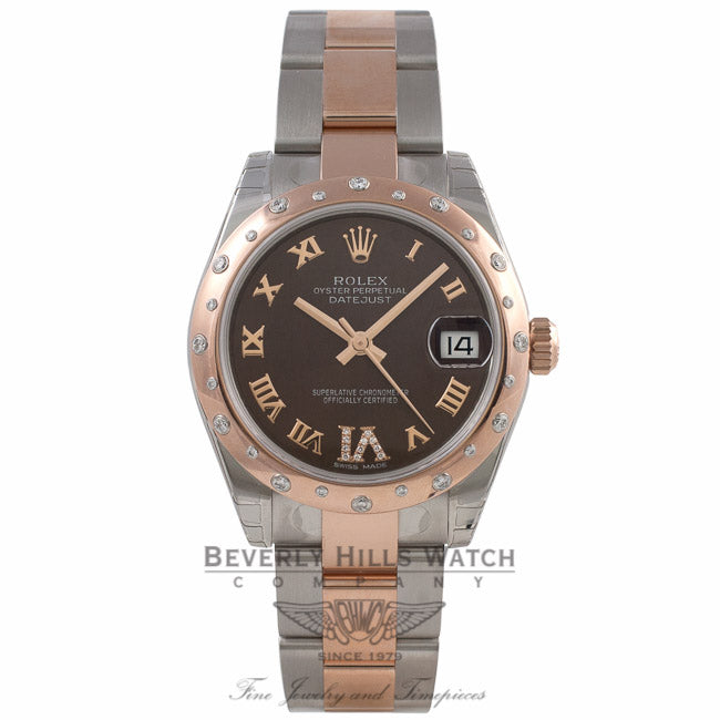 Rolex Datejust 31mm Rose Gold and Stainless 24 Diamond Bezel Chocolate Dial 178341 9A7Q3D - Beverly Hills Watch Company Watch Store