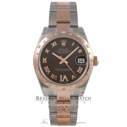 Rolex Datejust 31mm Rose Gold and Stainless 24 Diamond Bezel Chocolate Dial 178341 - Beverly Hills Watch Company Watch Store