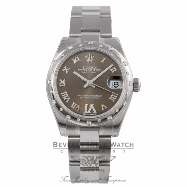 Rolex Date-Just 31MM Stainless Steel 18K White Gold Domed Bronze Diamond Dial 178344 M4WT05 - Beverly Hills Watch Company Watch Store