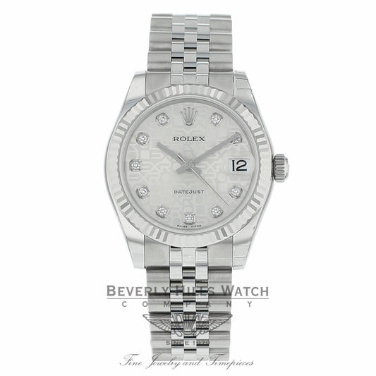 Rolex Datejust 31mm Stainless Steel White Gold Diamond Dial Fluted Bezel 178274 R6U781 - Beverly Hills Watch