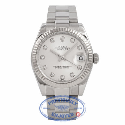Rolex Datejust Stainless Steel 18k Fluted White Gold Bezel Silver Diamond Dial 178274 WHWPAI - Beverly Hills Watch Store Watch Store