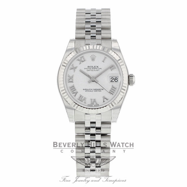 Rolex Datejust 31MM Stainless Steel White Dial Roman Numerals Jubilee Bracelet 178274 - Beverly Hills Watch