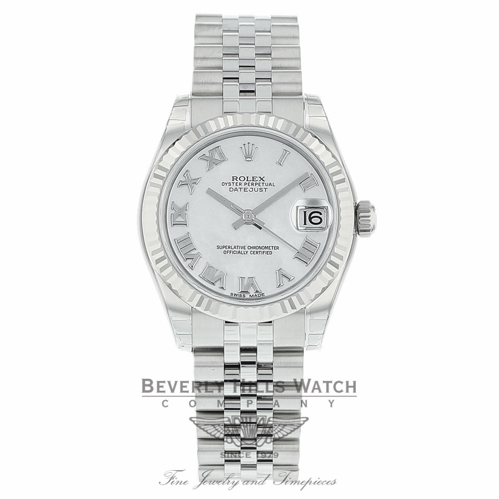 Rolex Datejust 31mm Stainless Steel 18k White Gold Fluted Bezel White Mother of Pearl Dial