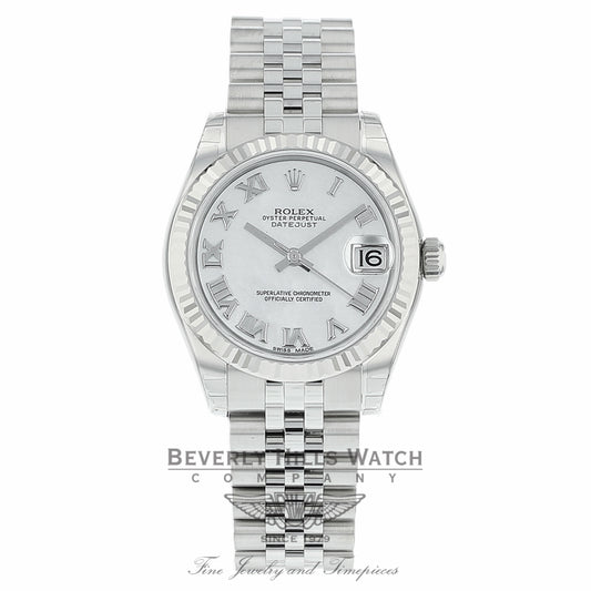 Rolex Datejust 31mm Stainless Steel 18k White Gold Fluted Bezel White Mother of Pearl Dial