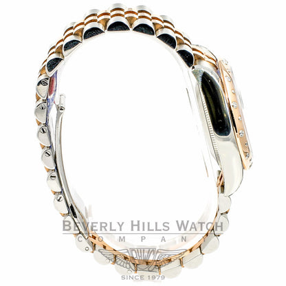 Rolex Datejust 31mm Stainless Steel and Rose Gold Jubliee Bracelet Smooth Sprinkled Diamond Bezel Mother of Pearl Roman Numeral Diamond Dial Watch 178341 Beverly Hills Watch Company Watches