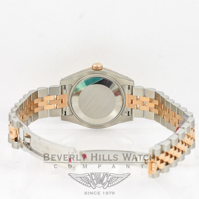 Rolex Datejust 31mm Stainless Steel and Rose Gold Jubliee Bracelet Smooth Sprinkled Diamond Bezel Mother of Pearl Roman Numeral Diamond Dial Watch 178341 Beverly Hills Watch Company Watches