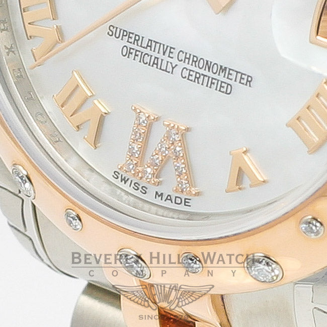 Rolex Datejust 31mm Stainless Steel and Rose Gold Jubliee Bracelet Smooth Sprinkled Diamond Bezel Mother of Pearl Roman Numeral Diamond Dial Watch 178341 Beverly Hills Watch Company Watches