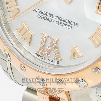 Rolex Datejust 31mm Stainless Steel and Rose Gold Jubliee Bracelet Smooth Sprinkled Diamond Bezel Mother of Pearl Roman Numeral Diamond Dial Watch 178341 Beverly Hills Watch Company Watches