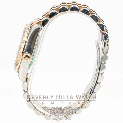 Rolex Datejust 31mm Stainless Steel and Rose Gold Jubliee Bracelet Smooth Sprinkled Diamond Bezel Mother of Pearl Roman Numeral Diamond Dial Watch 178341 Beverly Hills Watch Company Watches