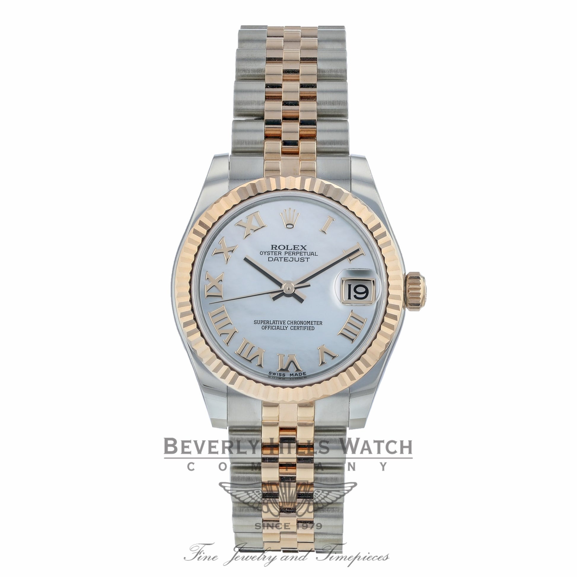 Rolex Datejust 31MM Everose and Stainless Fluted Bezel White Mother Of Pearl Roman Numerals Dial Jubilee 178271 1JY2AH