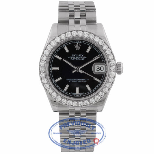 Rolex Datejust Black Dial 31mm Automatic Custom 18K White Gold Diamond Bezel 178274 ZY7N30 - Beverly Hills Watch Company