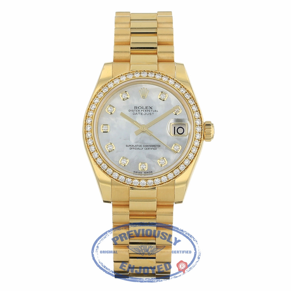 Rolex Lady-Datejust 31mm Mother Of Pearl Dial 18k Yellow Gold President Automatic 178288 69FCUD - Beverly Hills Watch