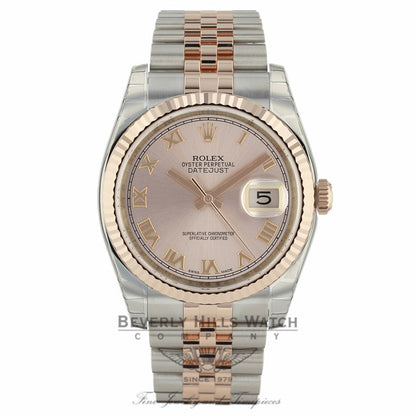 Rolex Datejust 36mm Stainless Steel 18k Rose Gold Pink Roman Dial Jubilee Bracelet 116231 TQWRK7 - Beverly Hills Watch Company