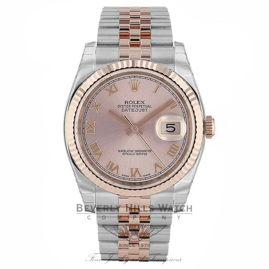 Rolex Datejust 36mm Stainless Steel 18k Rose Gold Pink Roman Dial Jubilee Bracelet 116231 TQWRK7 - Beverly Hills Watch Company