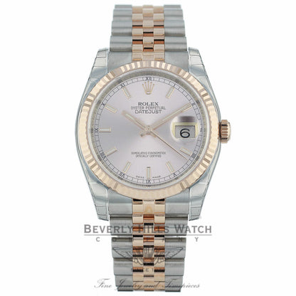 Rolex DateJust 36mm 18k Rose Gold and Stainless Steel Pink Dial 116231 MQMZ90 - Beverly Hills Watch Company