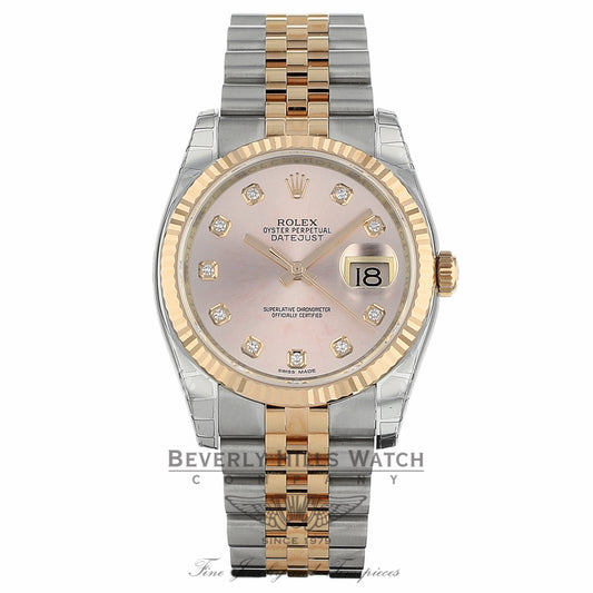 Rolex DateJust 36mm 18k Rose Gold and Stainless Steel Pink Dial 116231 MQMZ90 - Beverly Hills Watch Company