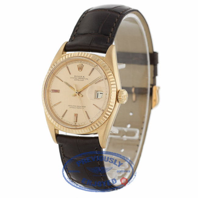 Rolex Datejust 36mm 18k Rose Gold Pink Champagne Dial 1601 8JUC9U - Beverly Hills Watch Company