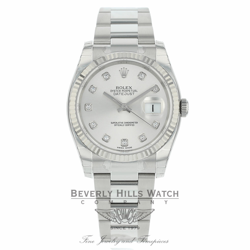Rolex Datejust 36mm Silver Diamond Dial Oyster 116234 P0WVU5 - Beverly Hills Watch
