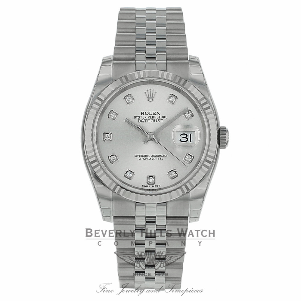 Rolex Datejust 36mm Silver Diamond Dial Jubilee 116234 P0WVU5 - Beverly Hills Watch