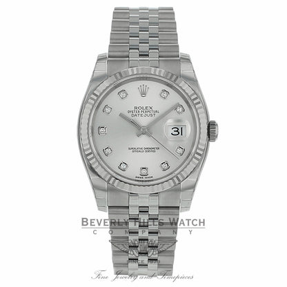 Rolex Datejust 36mm Silver Diamond Dial Jubilee 116234 P0WVU5 - Beverly Hills Watch