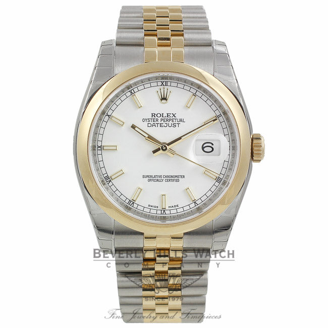 Rolex Datejust 18k Yellow Gold Stainless Steel White Index Dial Jubilee Bracelet 116203 U1WUU9 - Beverly Hills Watch Company