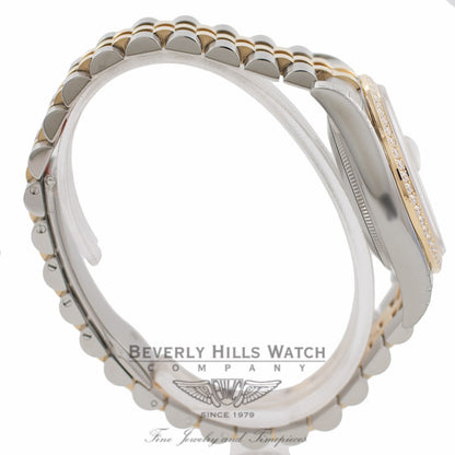 Rolex Datejust 36MM 18k Yellow Gold Stainless Steel Diamond Bezel Silver Diamond Dial 116243 - Beverly Hills Watch Company Watch Store