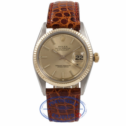 Rolex DateJust 18k Yellow Gold Fluted Bezel Champagne dial 1601 E3SWTT - Beverly Hills Watch Company Watch Store