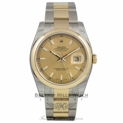 Rolex Datejust Champagne Index Dial Oyster Bracelet Yellow Gold Stainless Steel 116203 KVA429 - Beverly Hills Watch Company