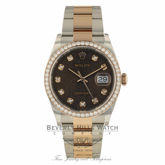 Rolex Datejust 36mm Everose and Stainless Steel Diamond Bezel and Jubilee Chocolate Diamond Dial 126281RBR L4ZWRQ - Beverly Hills Watch Company
