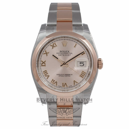 Rolex Datejust 36MM Stainless Steel Rose Gold Domed Bezel Rose Gold Champagne Dial 116201 YU6TA0 - Beverly Hills Watch Company Watch Store