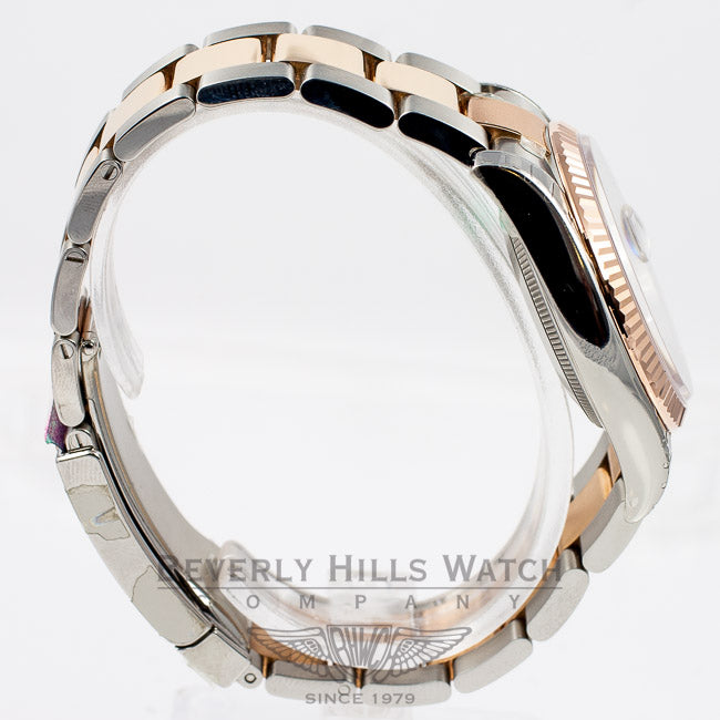 Rolex Datejust 36mm Stainless Steel and 18K Rose Gold Oyster Bracelet Fluted Bezel Black Diamond Marker Dial Watch 116243 Luxury Watches Beverly Hills