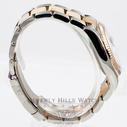 Rolex Datejust 36mm Stainless Steel and 18K Rose Gold Oyster Bracelet Fluted Bezel Black Diamond Marker Dial Watch 116243 Luxury Watches Beverly Hills
