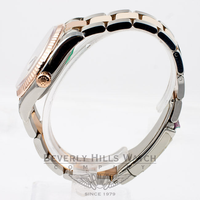 Rolex Datejust 36mm Stainless Steel and 18K Rose Gold Oyster Bracelet Fluted Bezel Black Diamond Marker Dial Watch 116243 Luxury Watches Beverly Hills